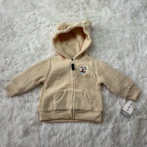 Carter's Teal Bear Zip Sherpa Fleece Lined beige Hoodie Baby Boys 6M NWT